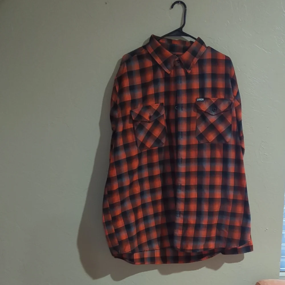 DIXXON Men's Orange and Black Plaid Shirt - Picture 1 of 4